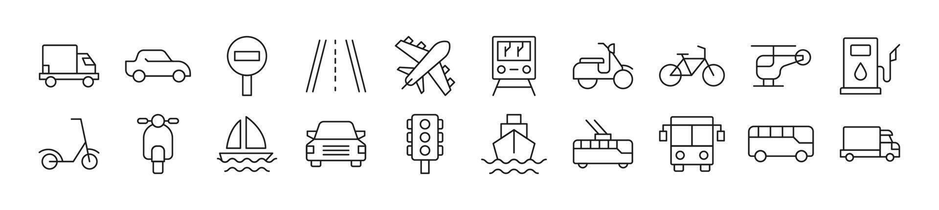 trasporto lineare vettore icone collezione. modificabile ictus. semplice lineare illustrazione per ragnatela siti, giornali, articoli libro