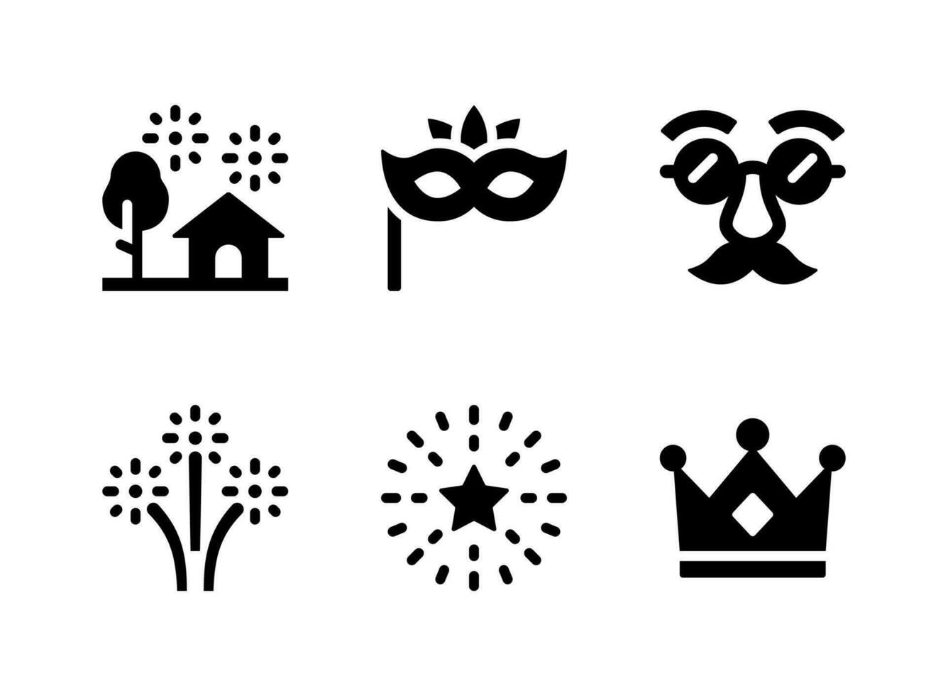 semplice set di icone solide vettoriali relative alla festa di capodanno. contiene icone come fuochi d'artificio, maschere da festa, maschere da travestimento e altro ancora.