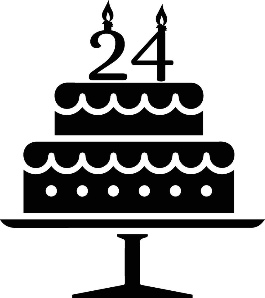 un' bianco e nero Immagine di un' torta con il numero 24 su esso. vettore