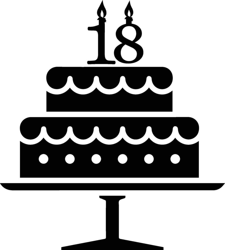 un' bianco e nero Immagine di un' torta con il numero 18 su esso. vettore