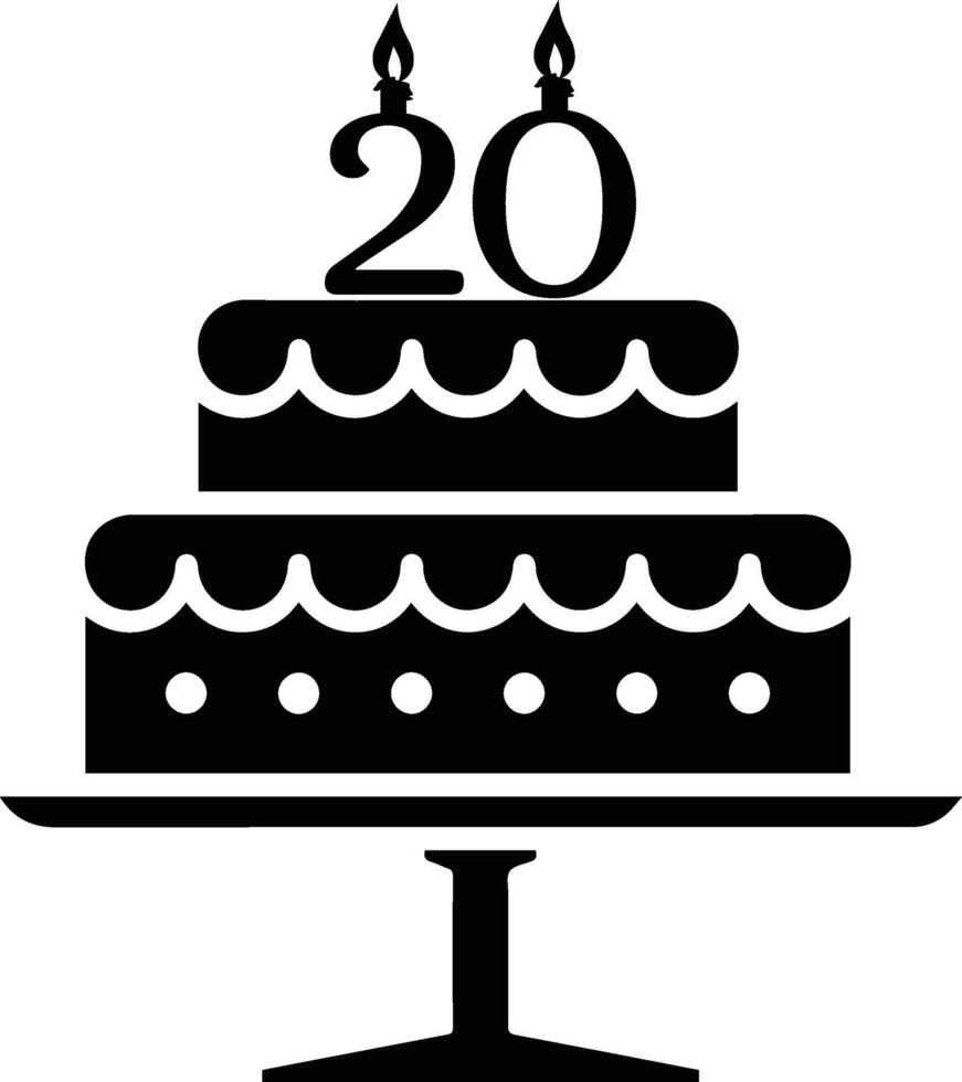 un' bianco e nero Immagine di un' torta con il numero 20 su esso. vettore