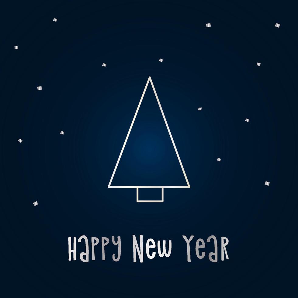 silhouette d'argento di un albero di natale con la neve su uno sfondo blu scuro. buon natale e felice anno nuovo 2022. illustrazione vettoriale. vettore