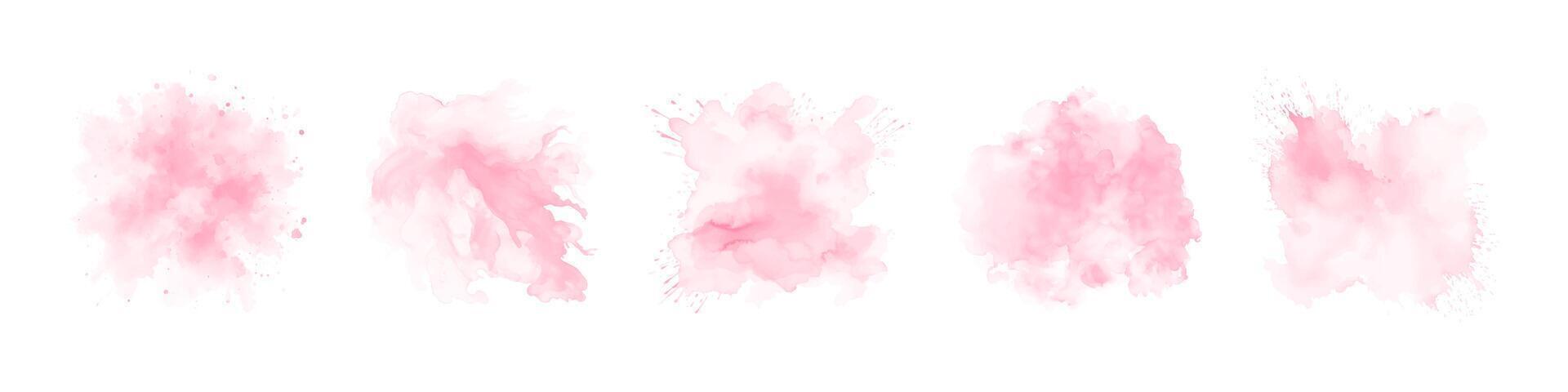 astratto rosa acquerello acqua spruzzo impostato su un' bianca sfondo. vettore acquerello struttura nel rosa colore. inchiostro dipingere spazzola macchia. rosa morbido leggero macchia. acquerello pastello spruzzo