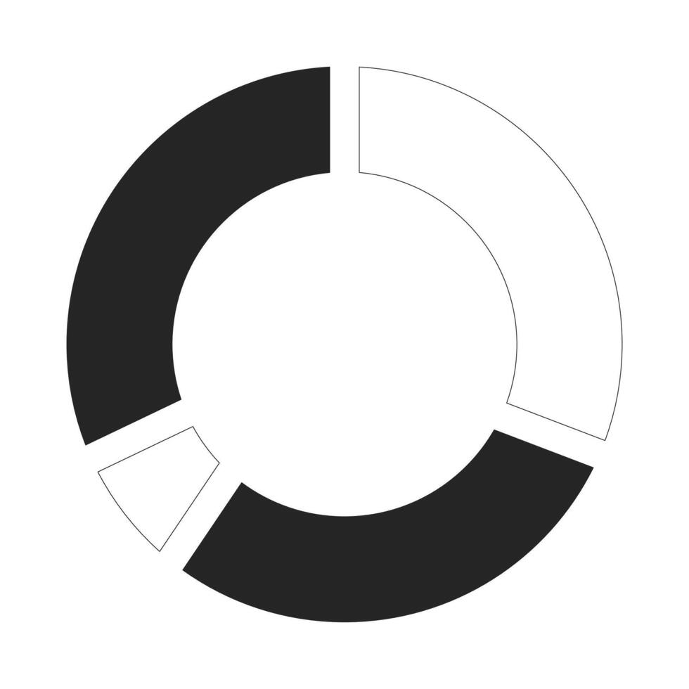 torta grafico segmenti nero e bianca 2d linea cartone animato oggetto. il giro Grafico a torta sezioni isolato vettore schema elemento. dati visualizzazione. geometrico Infografica elemento monocromatico piatto individuare illustrazione