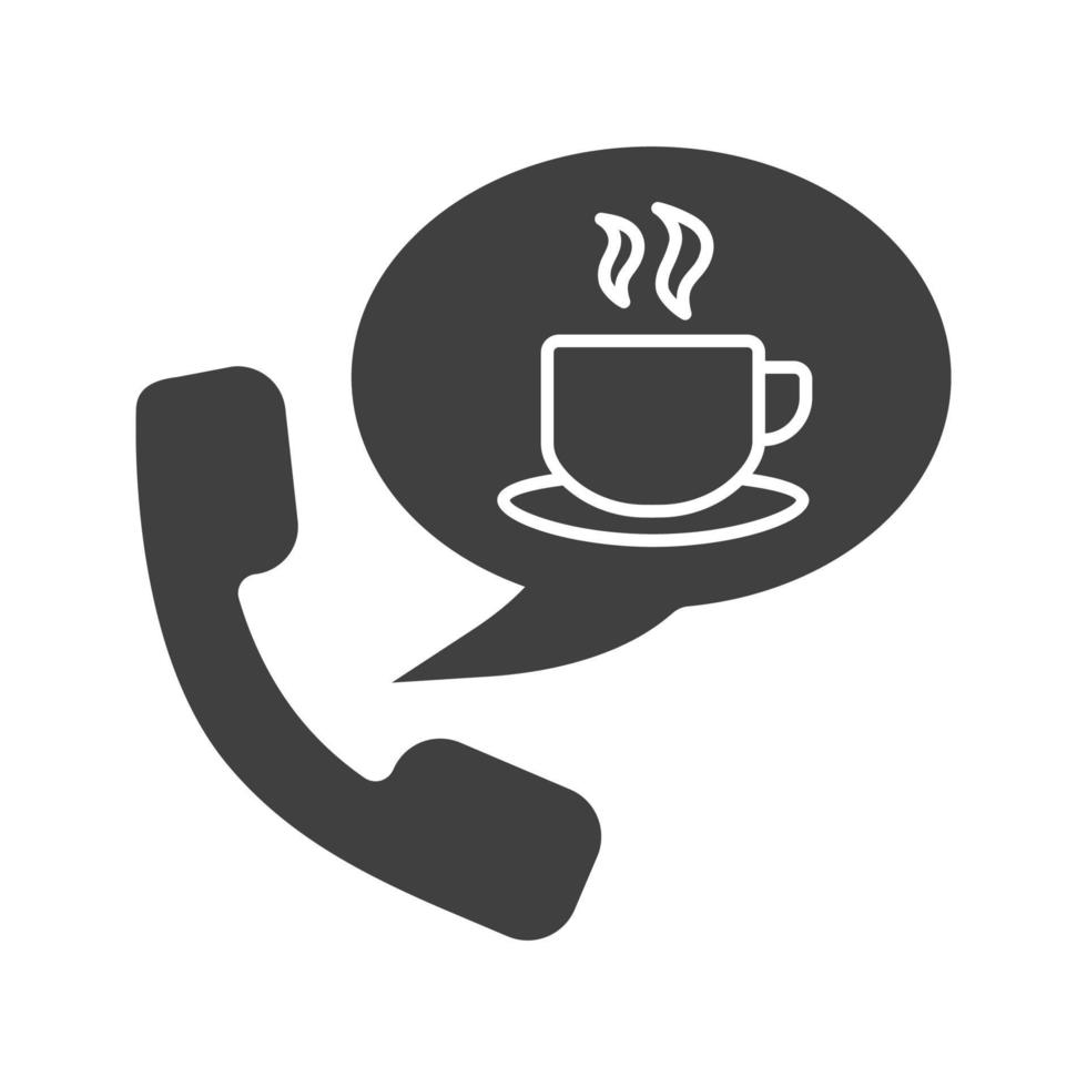 icona del glifo con ordine telefono bevande calde. simbolo di sagoma. portatile con tazza di tè all'interno del fumetto. spazio negativo. illustrazione vettoriale isolato