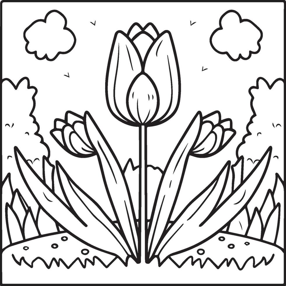 tulipano colorazione pagine. tulipano fiore schema vettore. fiori colorazione pagine per colorazione libro vettore