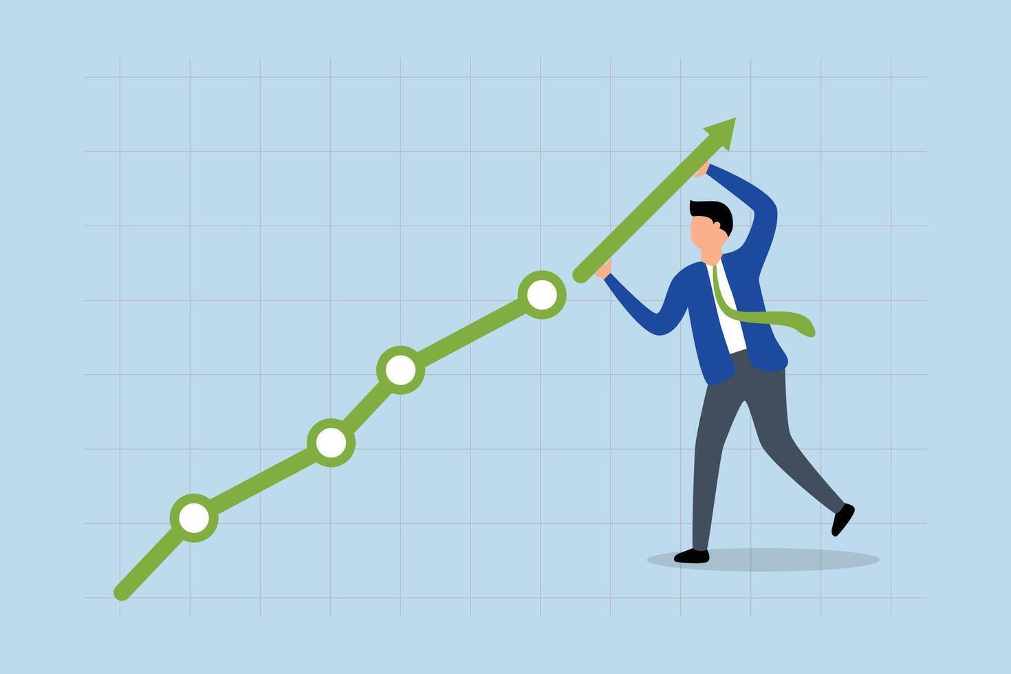 attività commerciale risultato, uomo d'affari trasportare freccia per creare azione mercato boom grafico e grafico. vettore