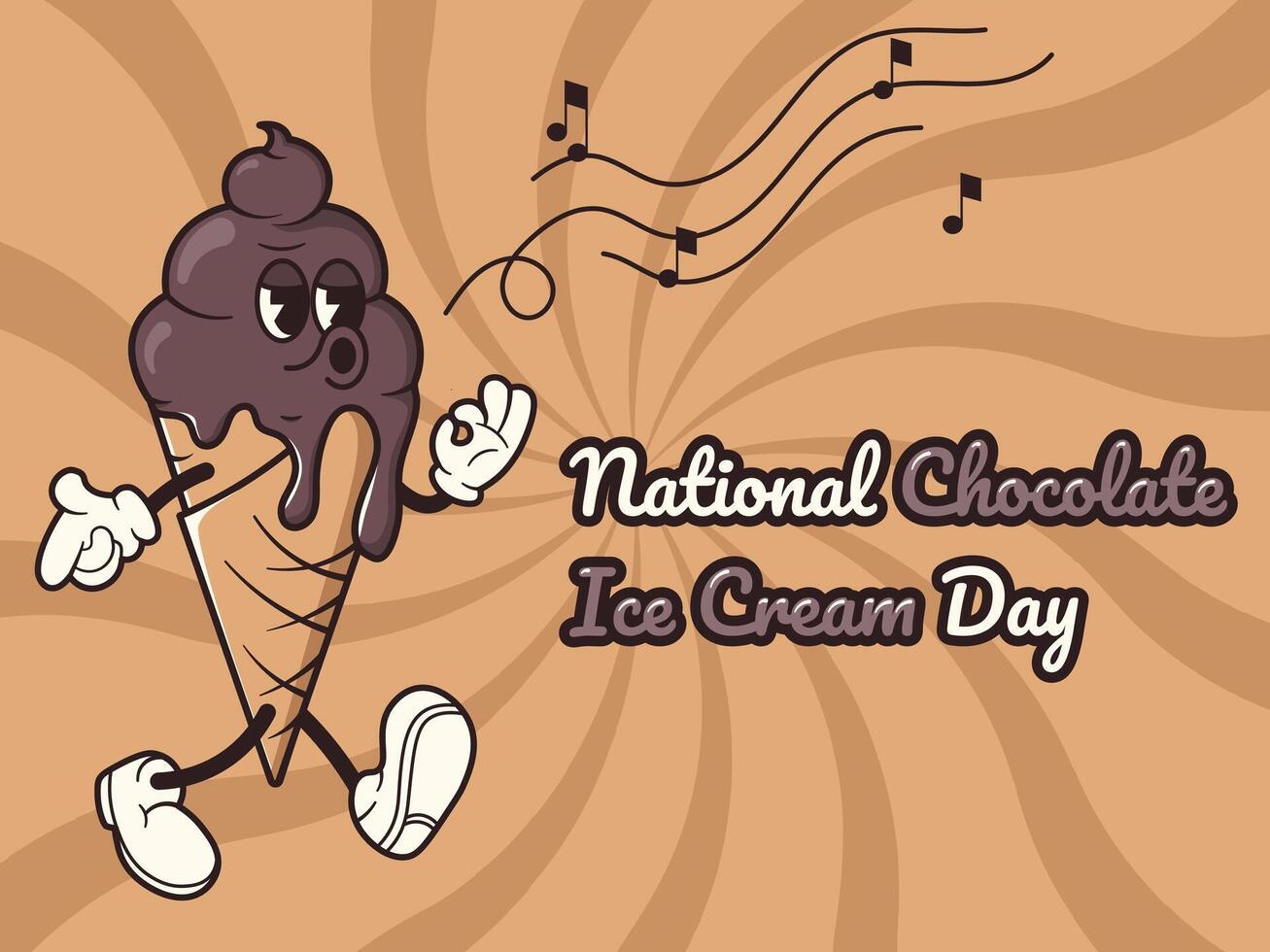 cioccolato ghiaccio crema nel retrò stile. nazionale cioccolato ghiaccio crema giorno vettore illustrazione con Groovy portafortuna