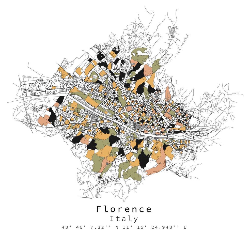 Firenze, Italia urbano colore dettaglio strade strade carta geografica ,vettore elemento modello Immagine vettore