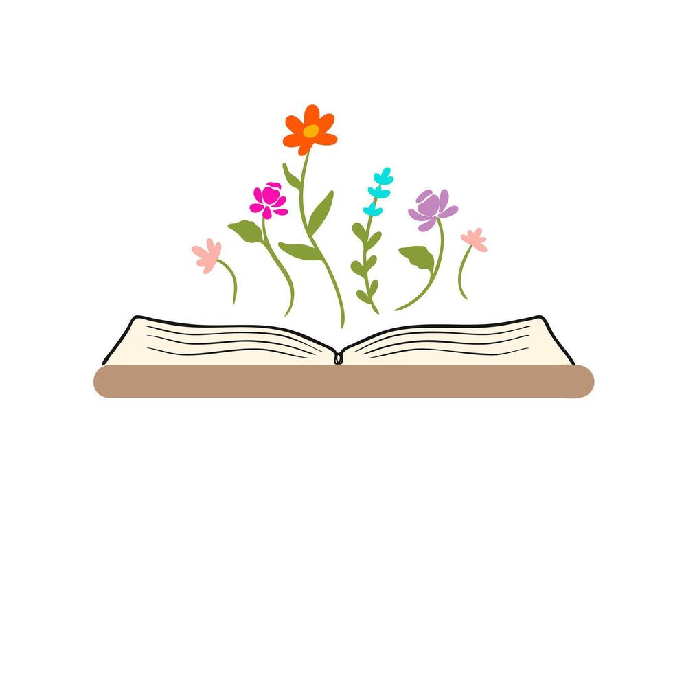 Aperto libro fiori selvatici floreale prato clipart illustrazione vettore