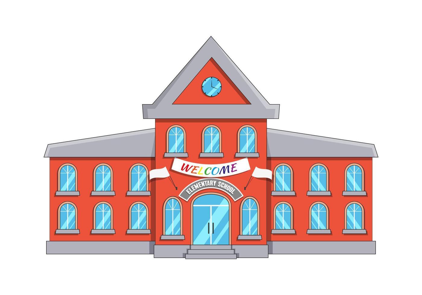 vettore disegnato elementare scuola edificio fatto di rosso mattone con un' orologio su il Torre.