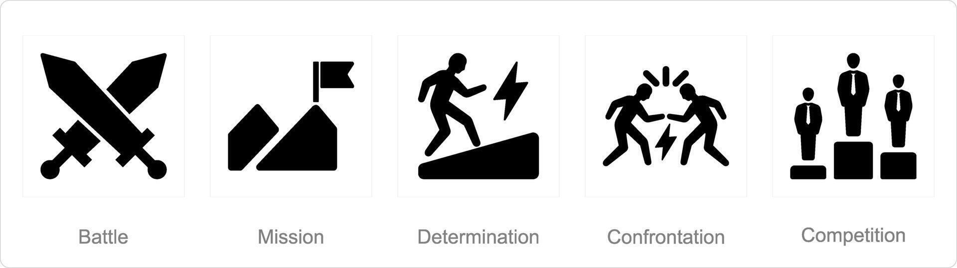 un' impostato di 5 sfida icone come battaglia, missione, determinazione vettore