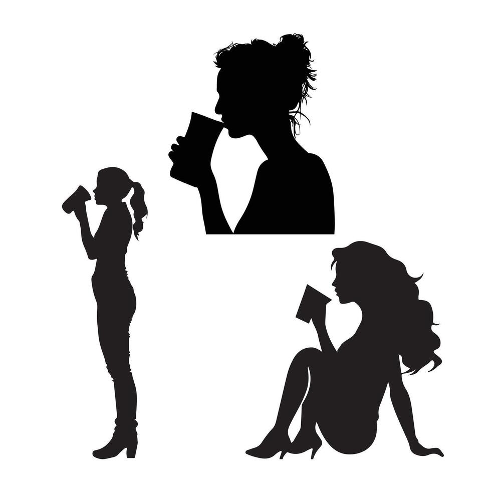 un' vettore silhouette di donne potabile succo isolato su un' bianca sfondo