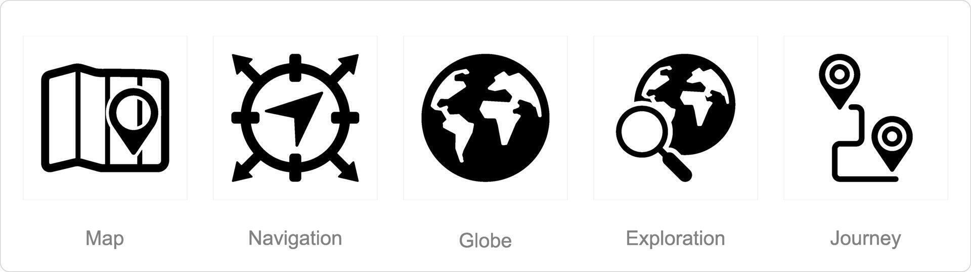 un' impostato di 5 avventura icone come carta geografica, navigazione, globo vettore