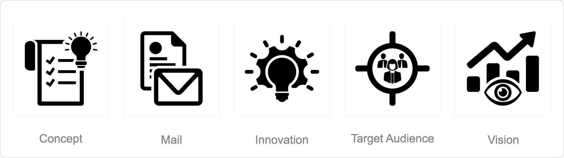 un' impostato di 5 il branding icone come concetto, posta, innovazione, bersaglio pubblico vettore