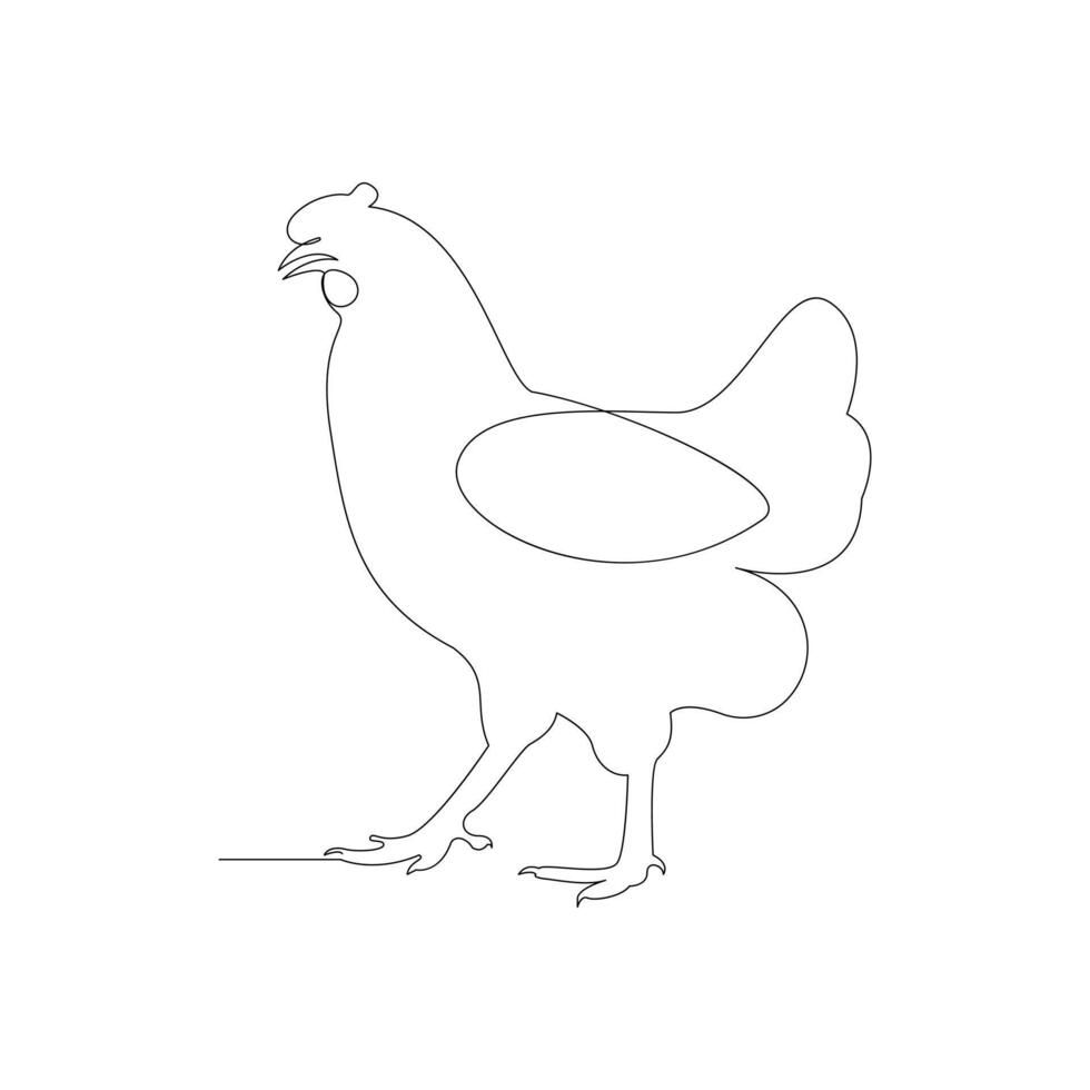 uno linea pollo arte continuo linea disegno di pollame minimalista domestico animale design vettore e illustrazione