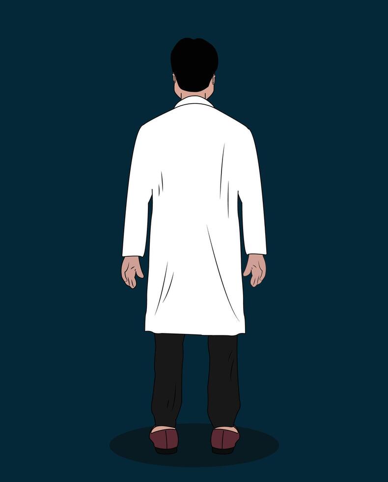un' medico indietro Visualizza cartone animato personaggio design per 2d animazione storie vettore
