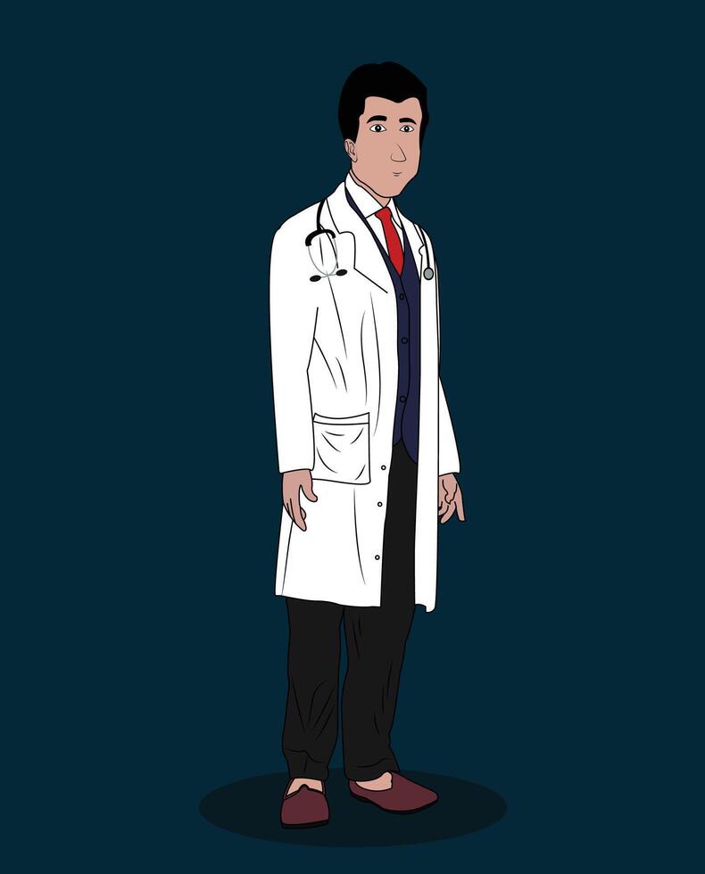 un' medico tre trimestre Visualizza cartone animato personaggio design per 2d animazione storie vettore
