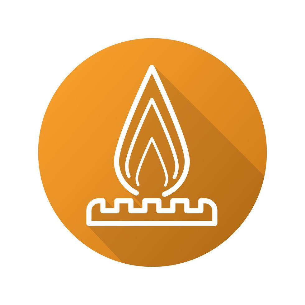 bruciatore a gas piatto lineare icona lunga ombra. simbolo di contorno vettoriale