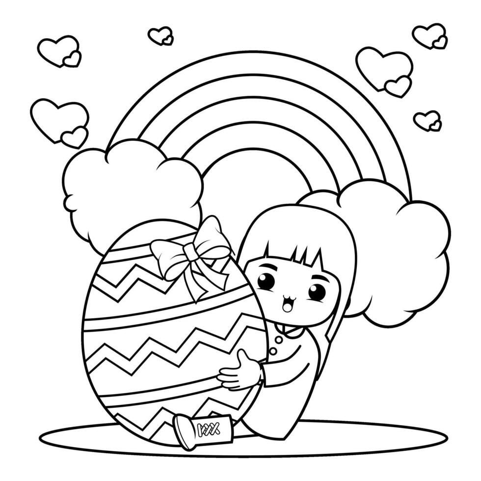 Pasqua ragazza colorazione pagina per bambini vettore