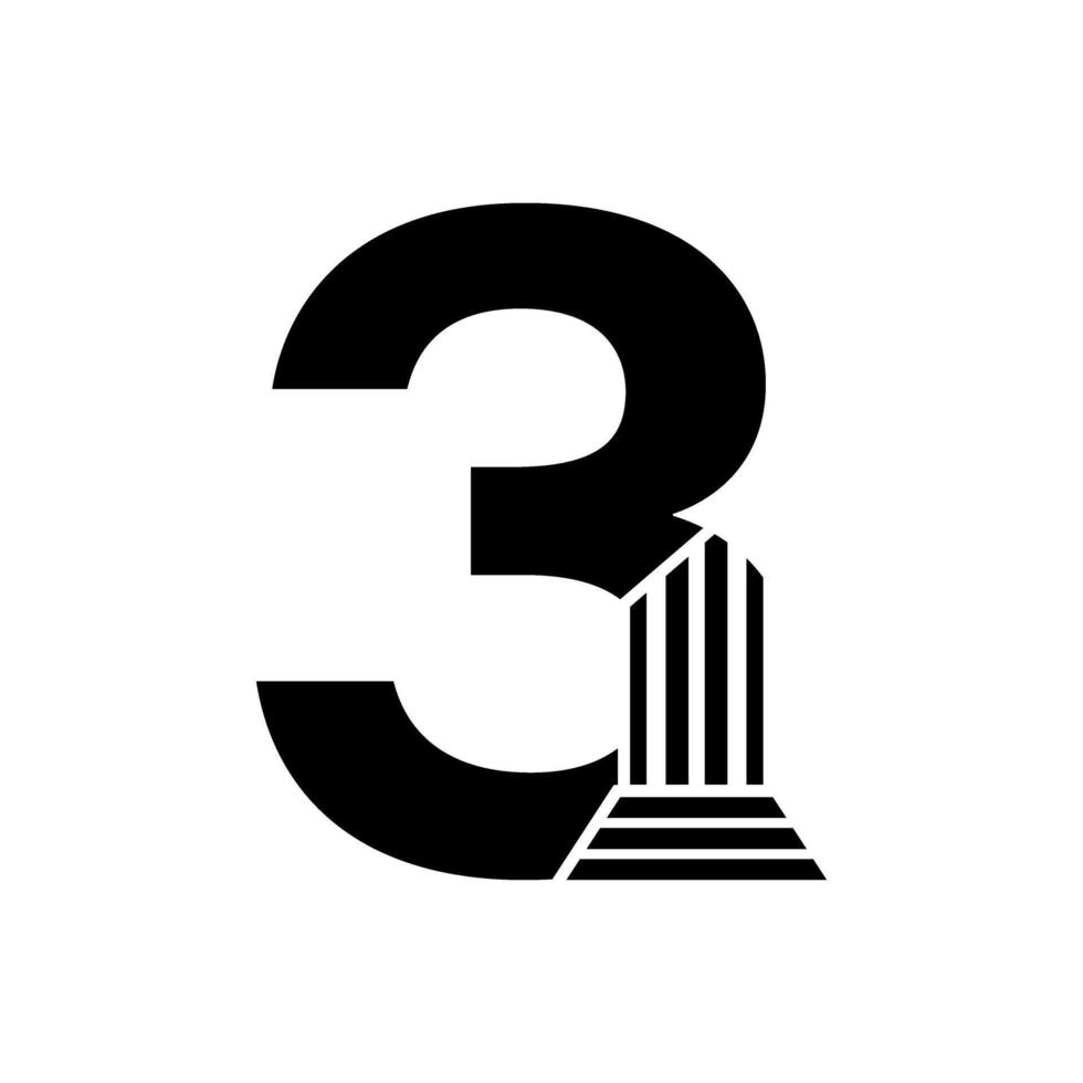 sans serif numero 3 pilastro legge logo vettore