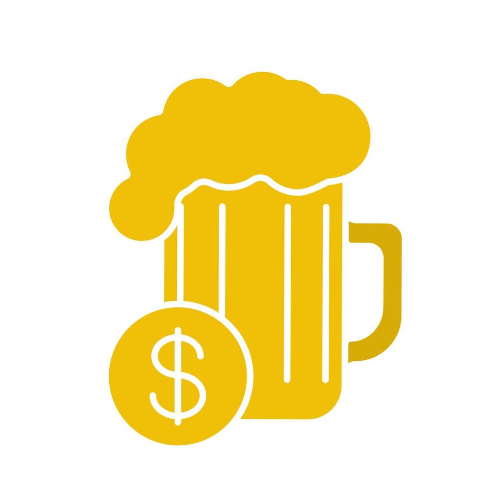 Acquista l'icona del colore del glifo della birra. bicchiere di birra con il simbolo del dollaro. simbolo di sagoma su sfondo bianco. spazio negativo. illustrazione vettoriale