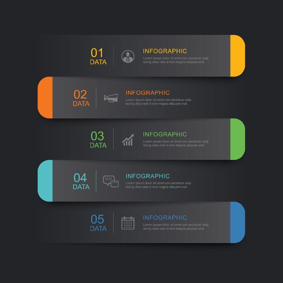 5 dati infografica linguetta carta indice nero modello. vettore illustrazione attività commerciale astratto sfondo.