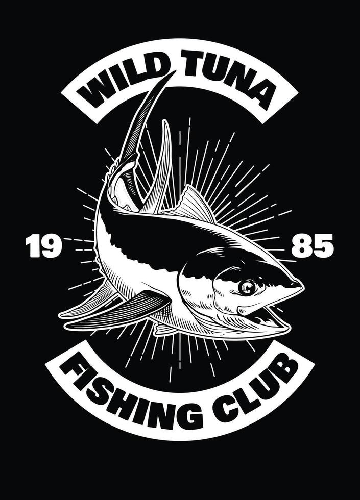 tonno pesca club maglietta design illustrazione Vintage ▾ vettore