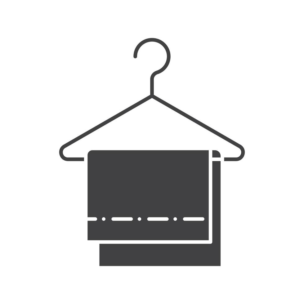 asciugamani sull'icona del glifo con appendiabiti. simbolo di sagoma. spazio negativo. illustrazione vettoriale isolato