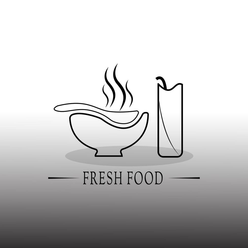 fresco cibo logo design con un' ciotola di la minestra e un' cucchiaio vettore