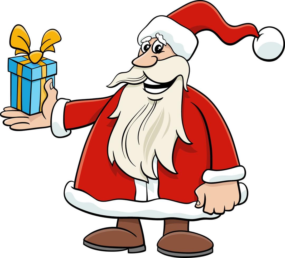 personaggio dei cartoni animati di babbo natale con regalo a natale vettore