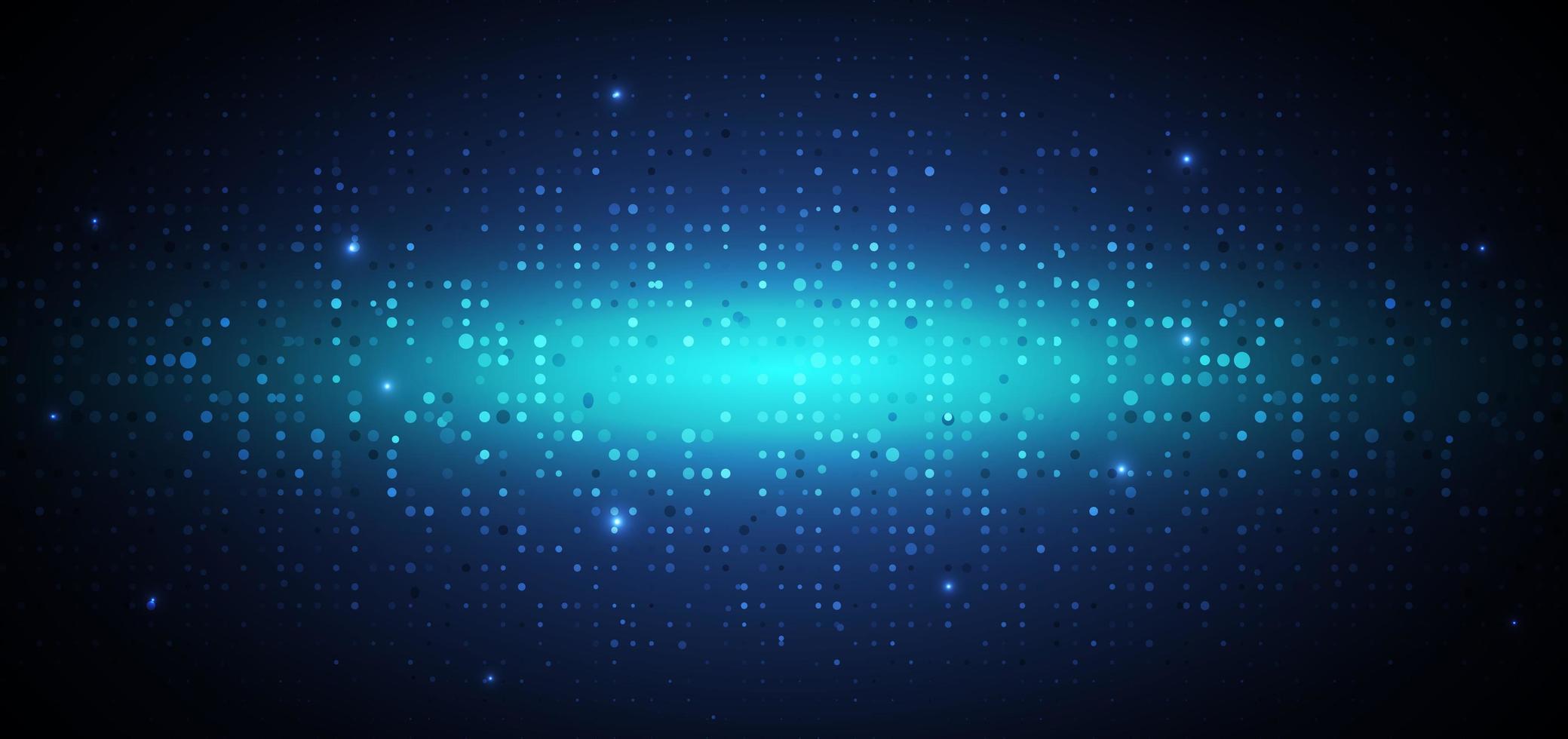 tecnologia astratta futuristica concetto digitale dot pattern con elementi quadrati di particelle incandescenti di illuminazione su sfondo blu scuro. vettore