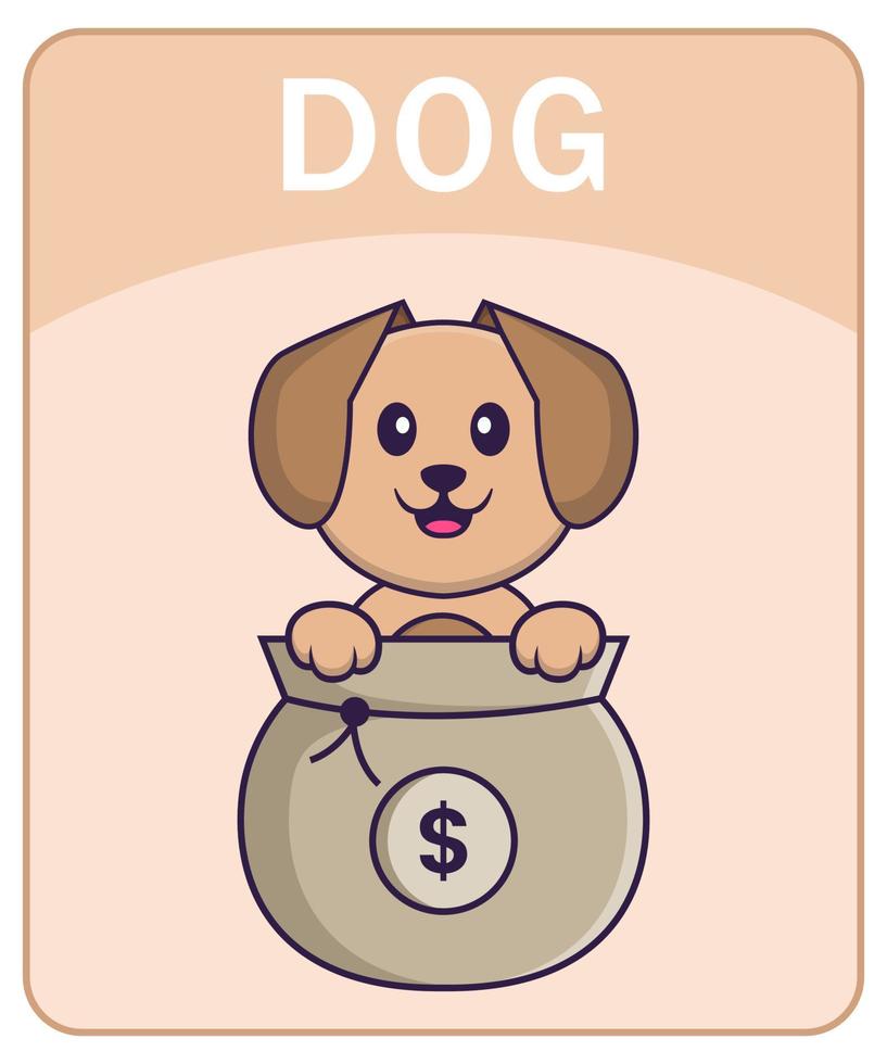 flashcard alfabeto con simpatico personaggio dei cartoni animati di cane. vettore