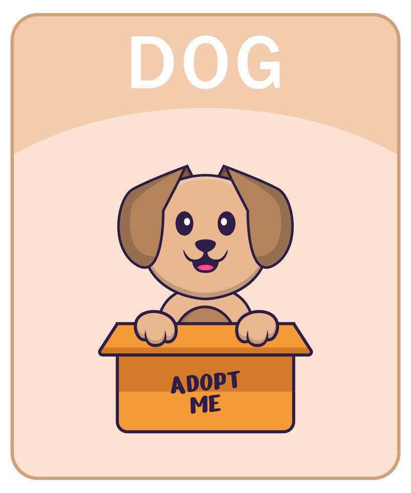 flashcard alfabeto con simpatico personaggio dei cartoni animati di cane. vettore