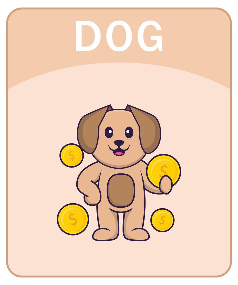 flashcard alfabeto con simpatico personaggio dei cartoni animati di cane. vettore