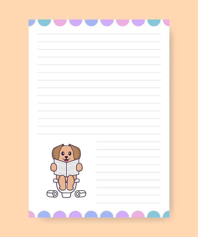 la pagina del pianificatore e la lista delle cose da fare con un simpatico cane. illustrazione vettoriale dei cartoni animati.