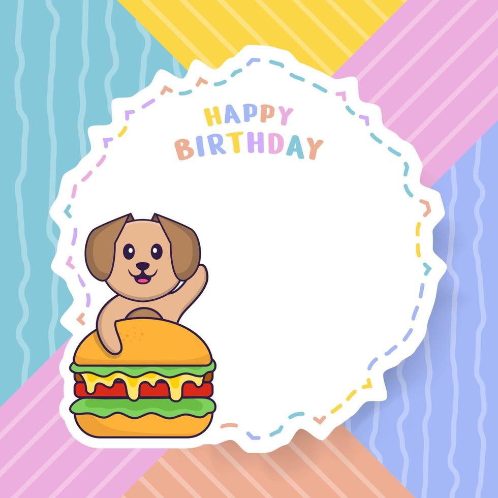 biglietto di auguri di buon compleanno con simpatico personaggio dei cartoni animati di cane. illustrazione vettoriale