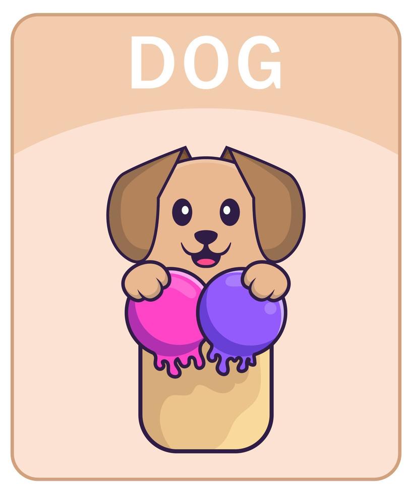 flashcard alfabeto con simpatico personaggio dei cartoni animati di cane. vettore