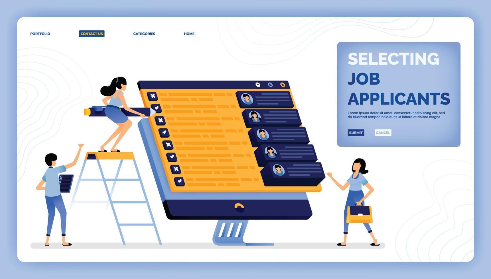 illustrazione vettoriale di analizzare e valutare i curricula dei candidati a un lavoro che corrispondono ai valori dell'azienda il design può essere utilizzato per la pagina di destinazione sito web app mobili poster flyer ui ux