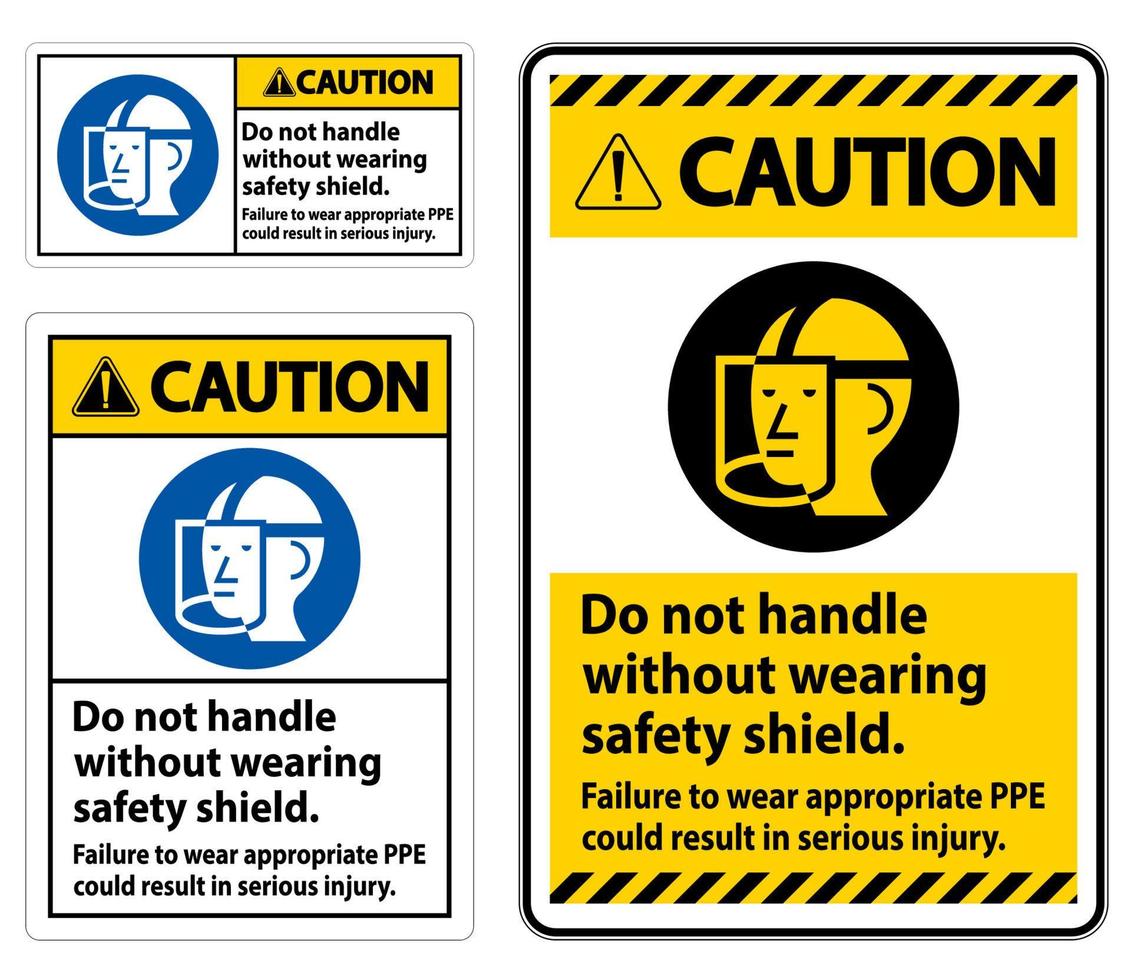segno di attenzione non maneggiare senza indossare uno schermo di sicurezza, la mancata usura dei DPI appropriati potrebbe causare lesioni gravi vettore