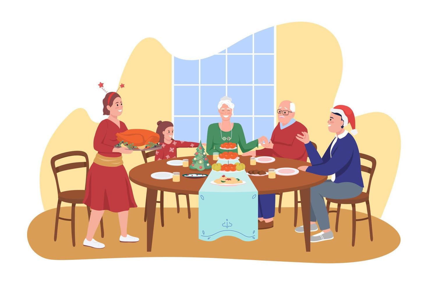 cena di famiglia festiva illustrazione isolata di vettore 2d