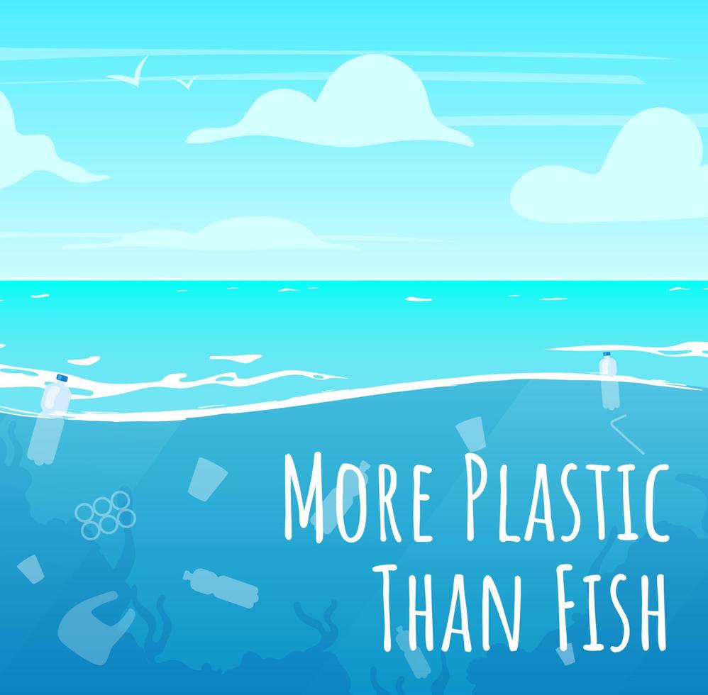 più plastica che pesce post sui social media mockup. contaminazione degli oceani. modello di progettazione banner web pubblicitario. potenziamento dei social media, layout dei contenuti. poster promozionale, annunci stampati con illustrazioni piatte vettore