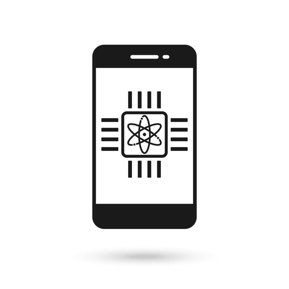 icona del design piatto del telefono cellulare con segno di calcolo quantistico. vettore