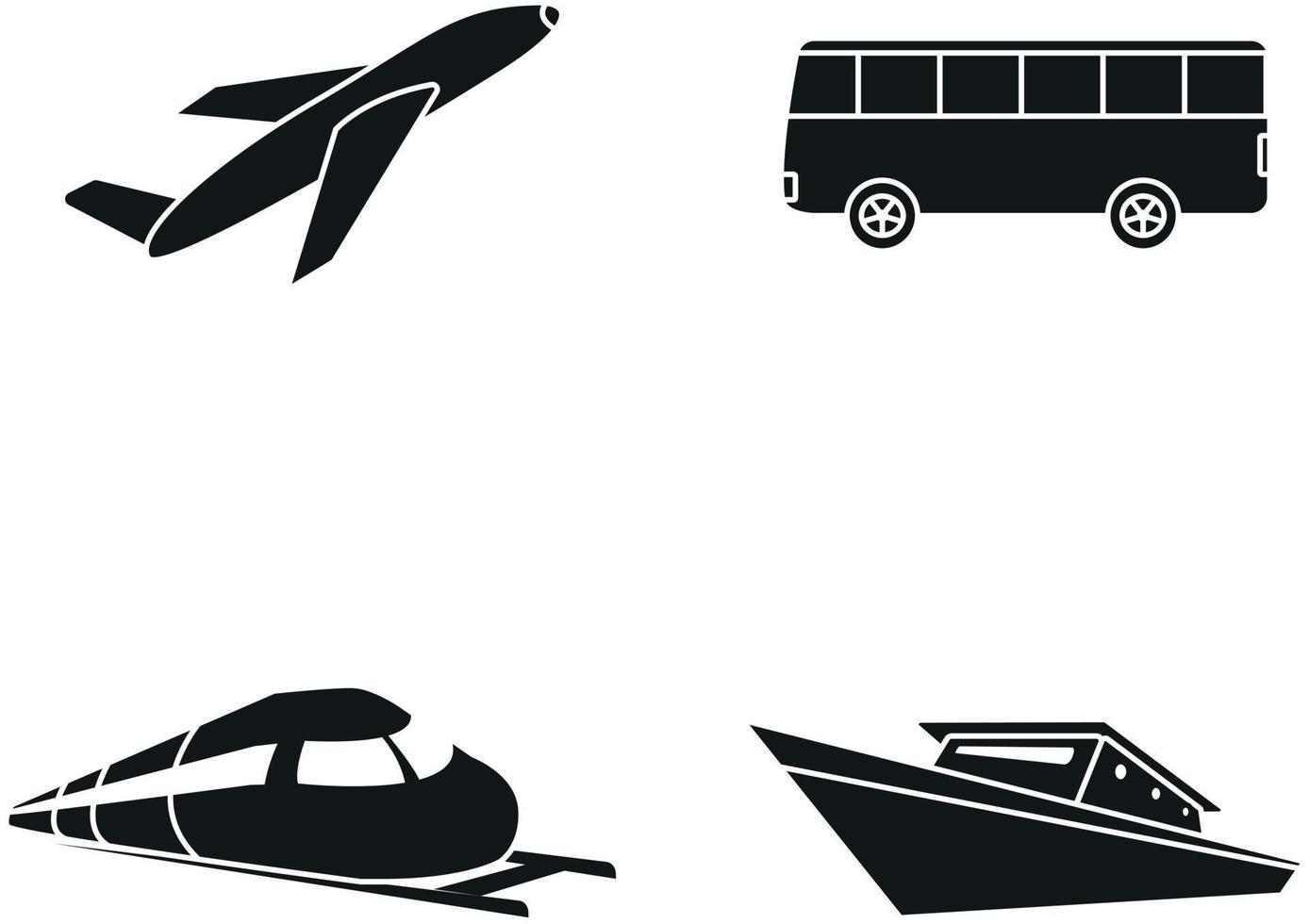 immagini dell'icona di trasporto vettore aereo, autobus, treno, nave