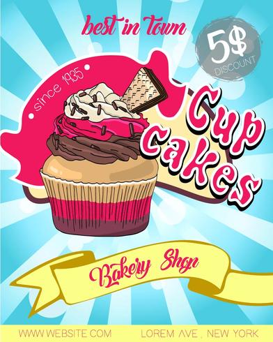 Design vintage poster cupcake. vettore