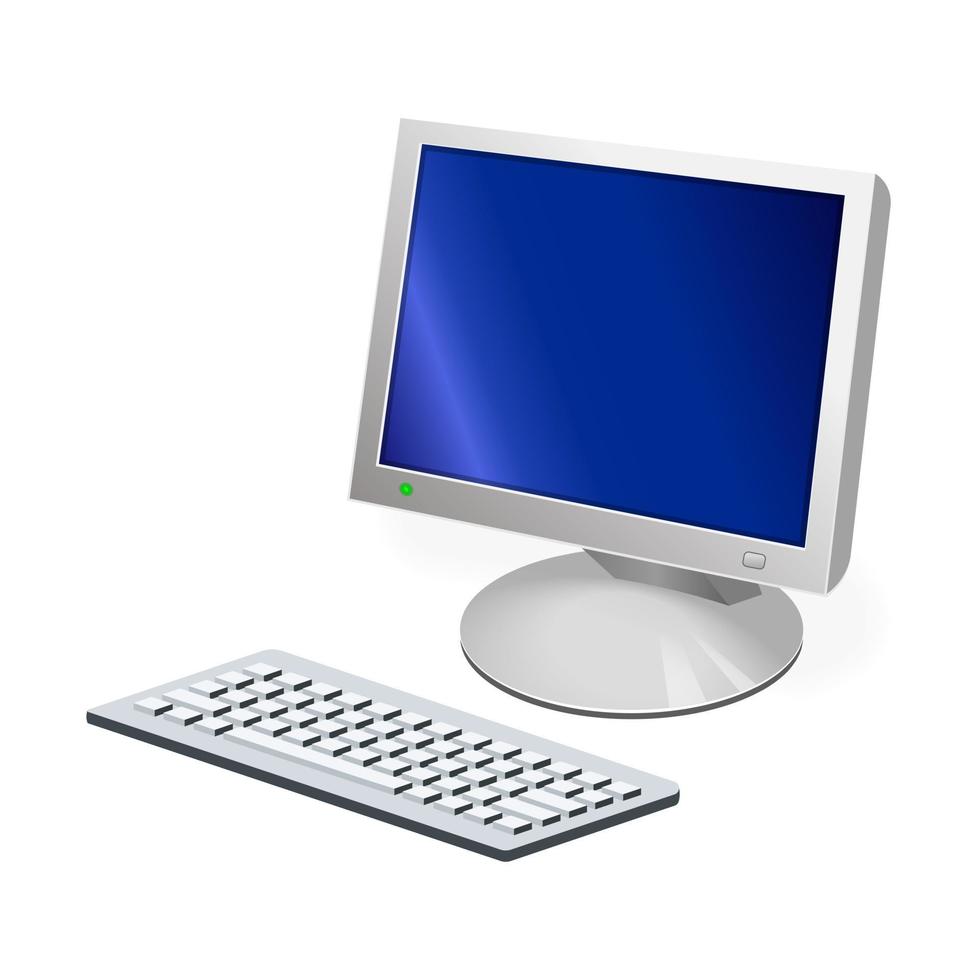 personal computer volumetrico o unità di sistema con monitor e tastiera vettore