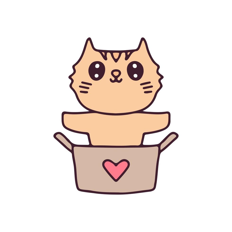 cartone animato gatto kawaii in scatole. perfetto per bambini della scuola materna, biglietti di auguri, baby shower, design in tessuto. vettore