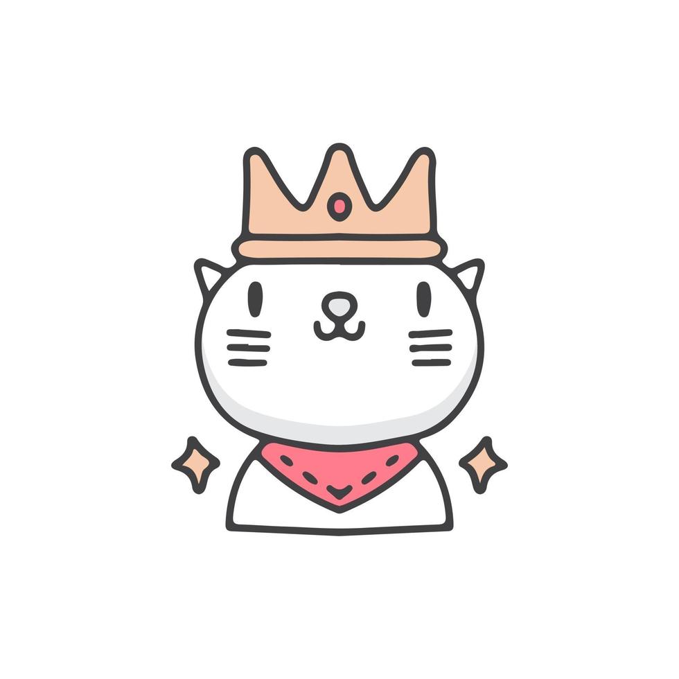 simpatico gatto con corona. illustrazione per t-shirt, poster, logo, adesivi o articoli di abbigliamento. vettore