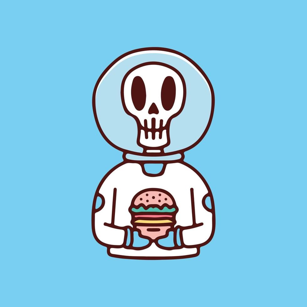 cranio di astronauta con hamburger. illustrazione per t-shirt, poster, logo, adesivi o articoli di abbigliamento. vettore