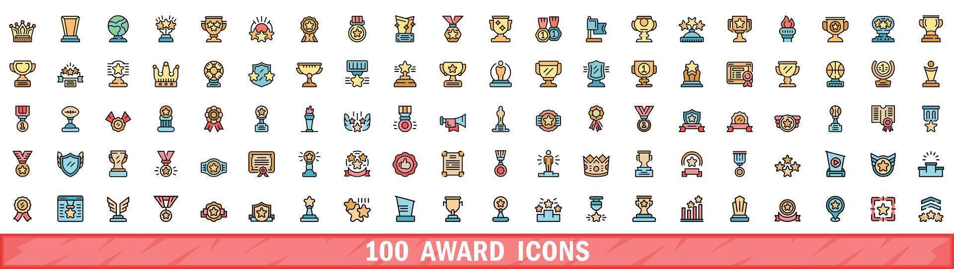 100 premio icone impostare, colore linea stile vettore